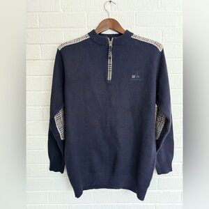 Burberry Dark Blue Zip-Up Sweater with Check Accents